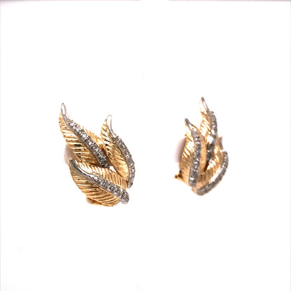Diamond Leaf Cluster Earrings in 14k Yellow Gold