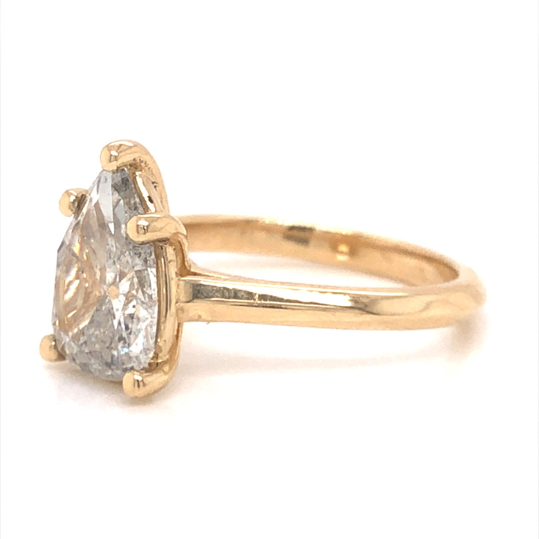 Five Prong Pear Diamond Engagement Ring in 14k Yellow Gold