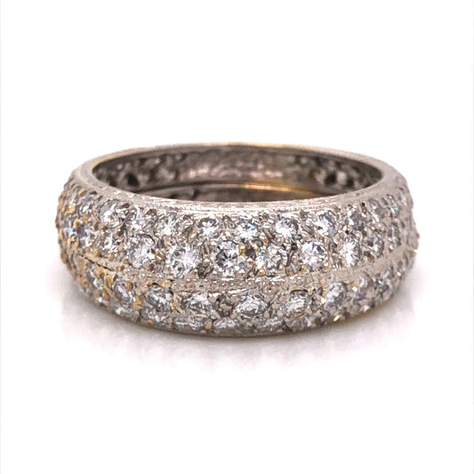 Mid-Century Pave Diamond Cocktail Ring 18k White Gold