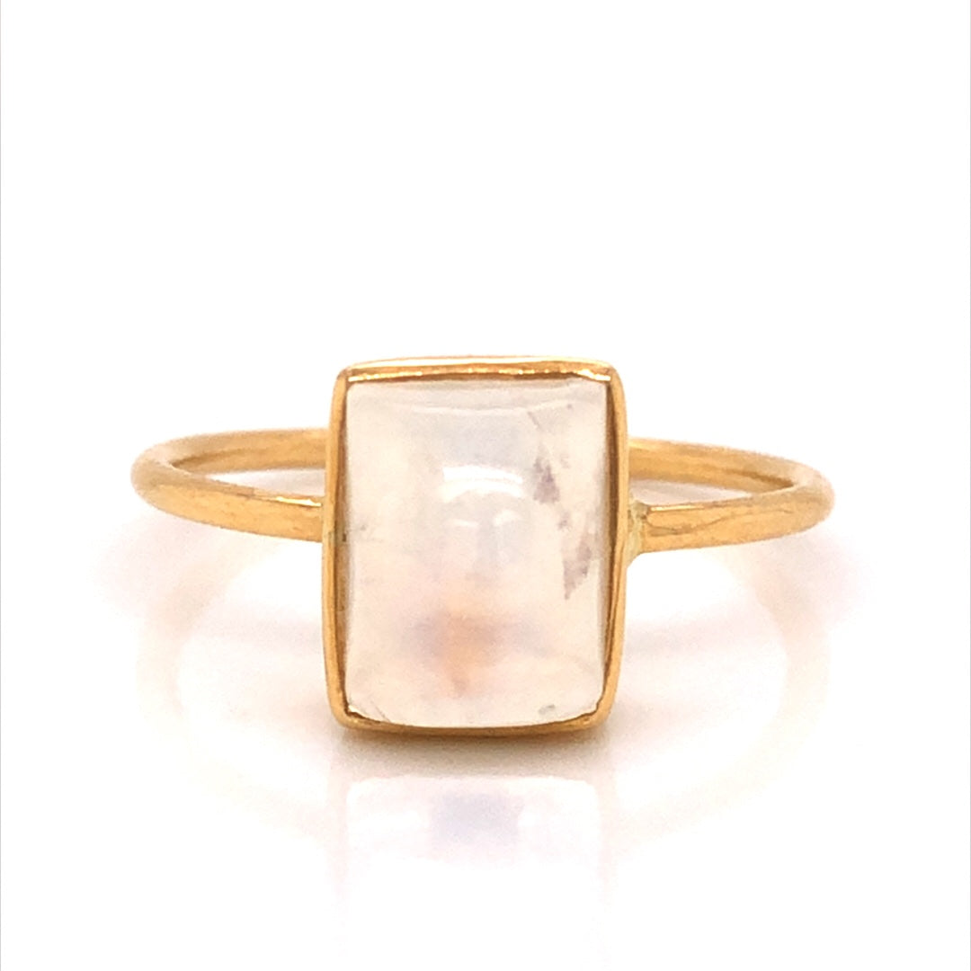 Rectangular Bezel Set Moonstone Ring in 18k Yellow Gold