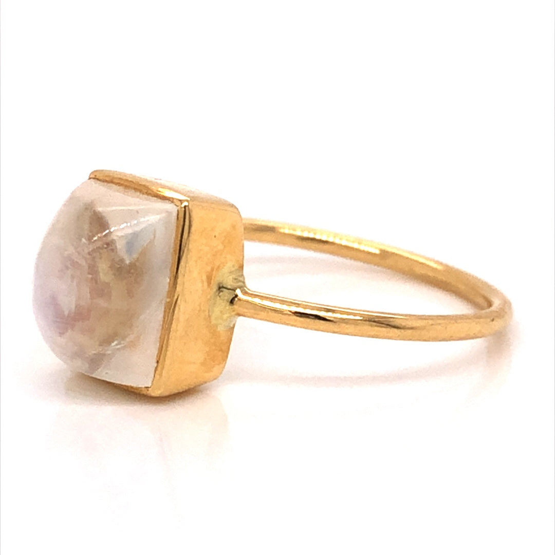 Rectangular Bezel Set Moonstone Ring in 18k Yellow Gold