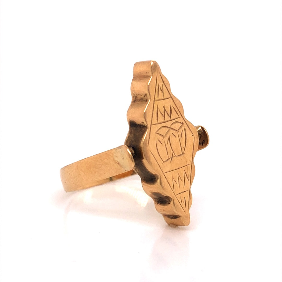 Mid-Century Engraved Spinner Ring in 18k Yellow Gold