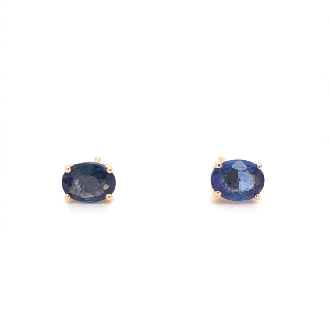 Oval Cut Sapphire Stud Earrings in 14k Yellow Gold