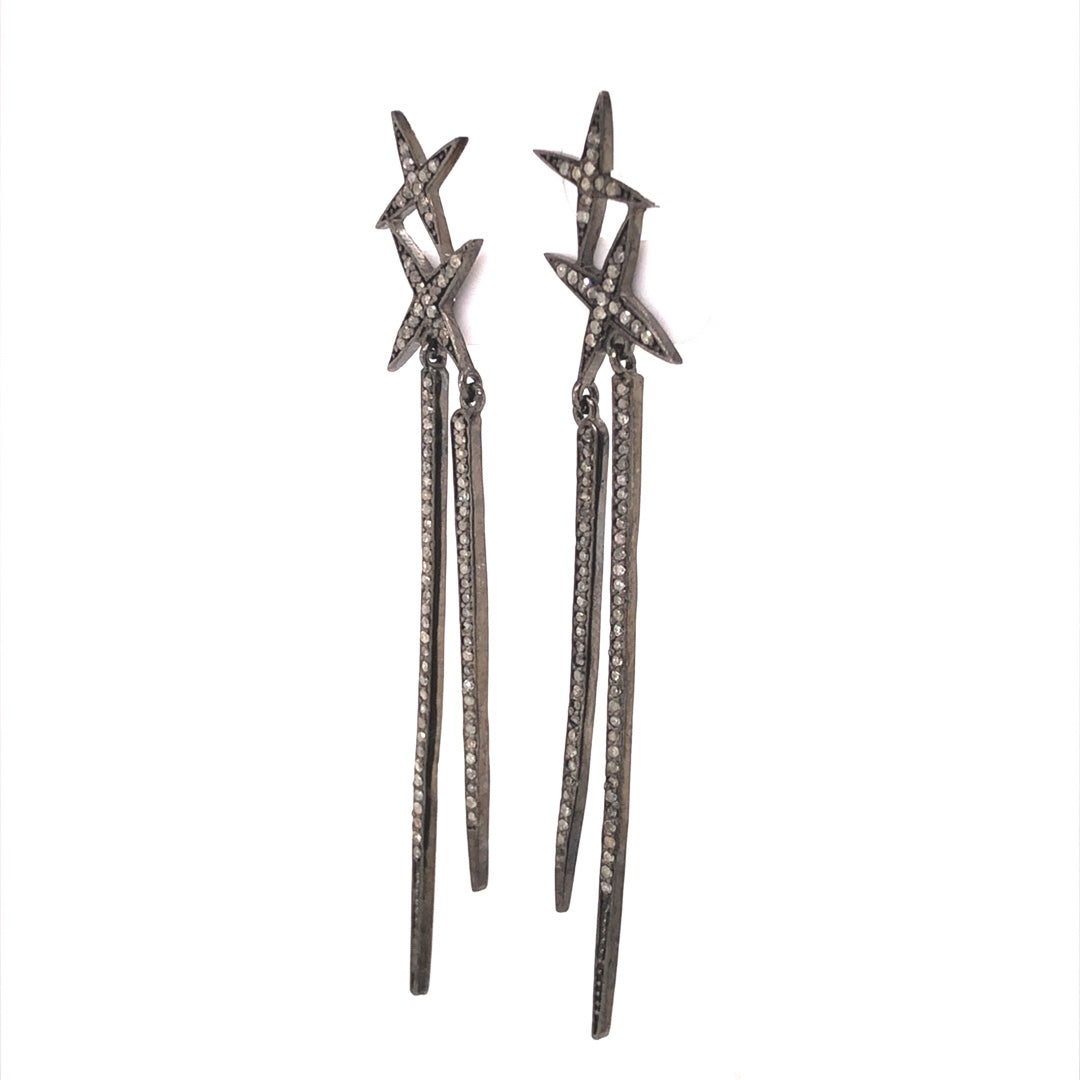 Pave Shooting Star Earrings in Sterling Silver