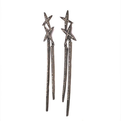 Pave Shooting Star Earrings in Sterling Silver