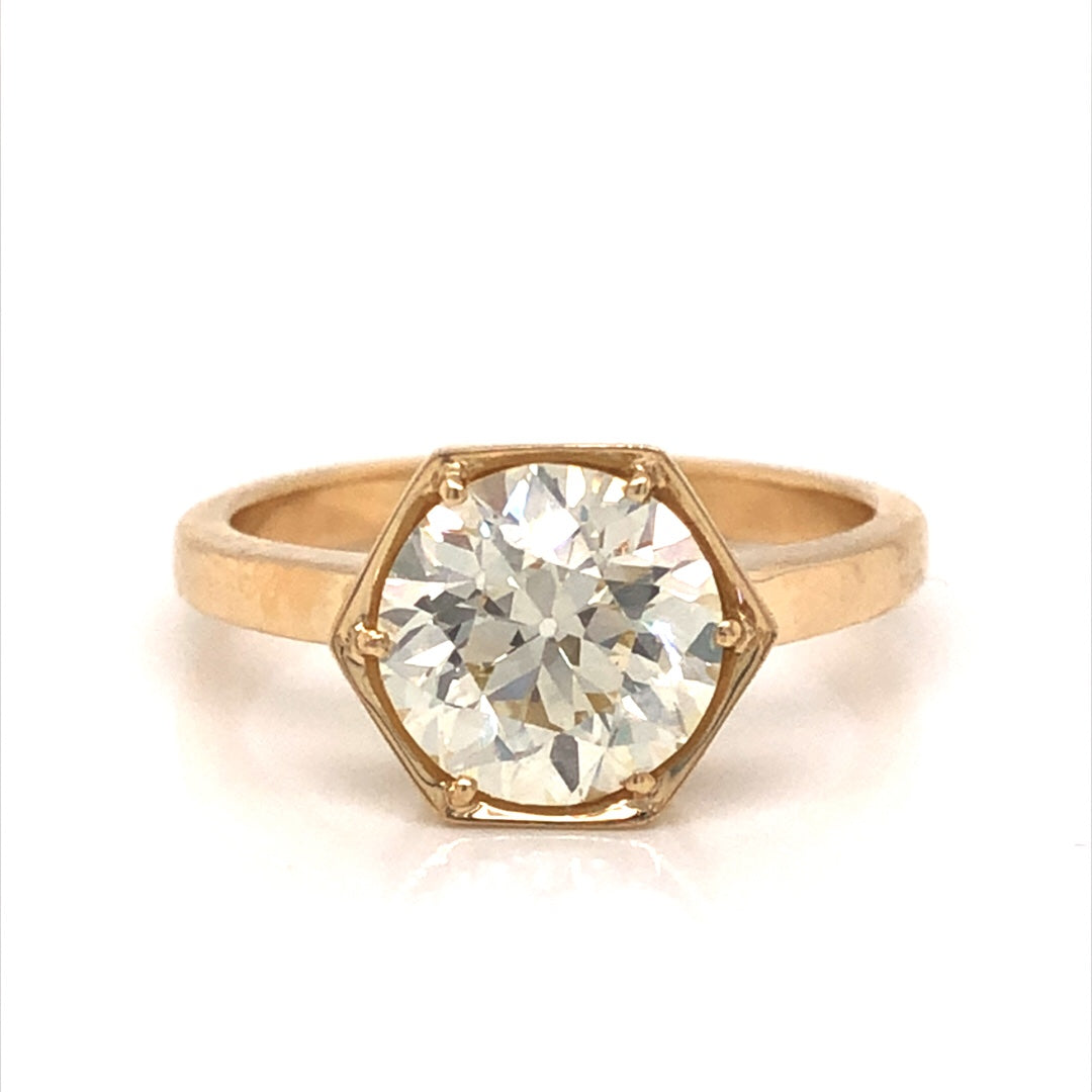 Hexagonal Solitaire Diamond Engagement Ring in 14k Yellow Gold