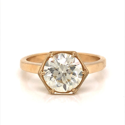 Hexagonal Solitaire Diamond Engagement Ring in 14k Yellow Gold