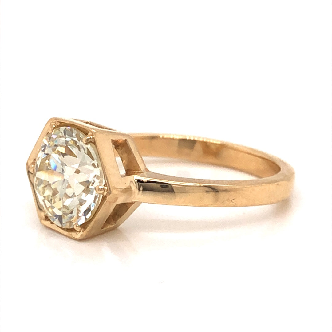 Hexagonal Solitaire Diamond Engagement Ring in 14k Yellow Gold