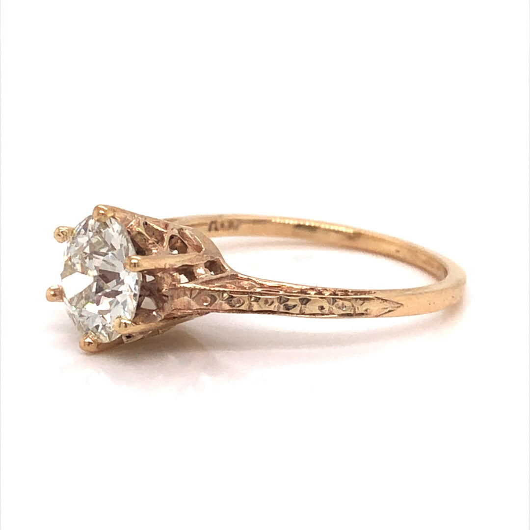 Six Prong Art Deco Diamond Engagement Ring in 10k Yellow Gold