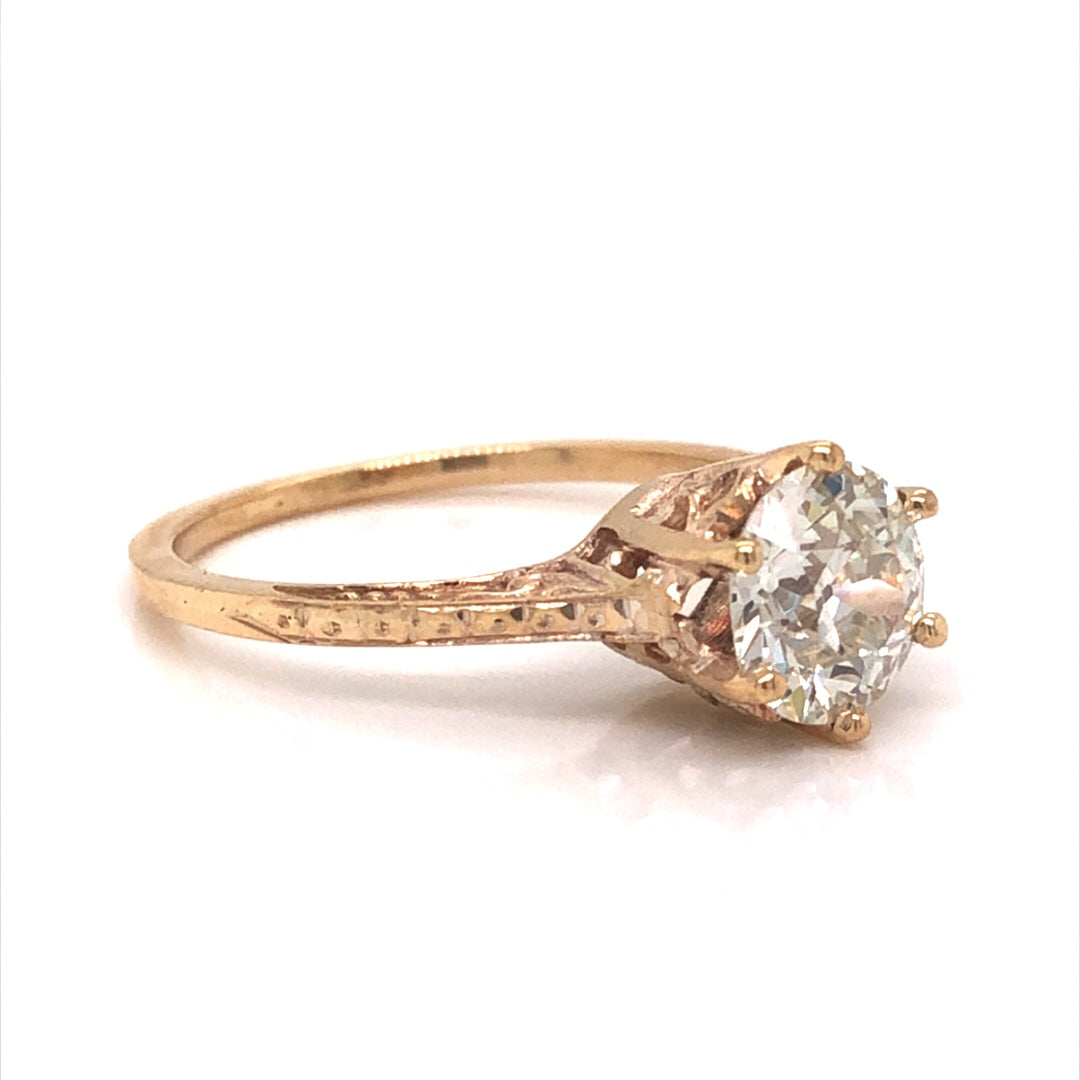 Six Prong Art Deco Diamond Engagement Ring in 10k Yellow Gold