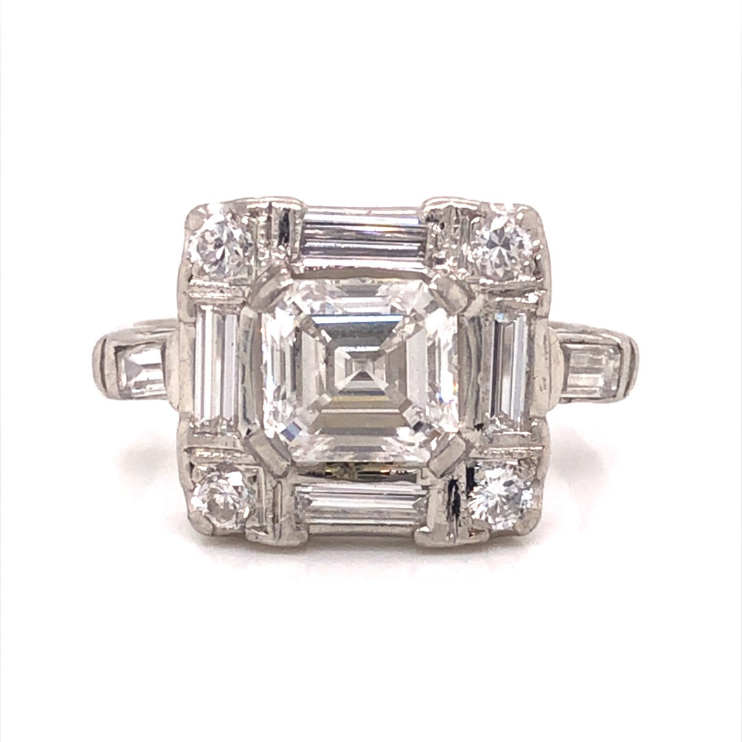 Square Emerald Cut Diamond Cocktail Ring in Platinum