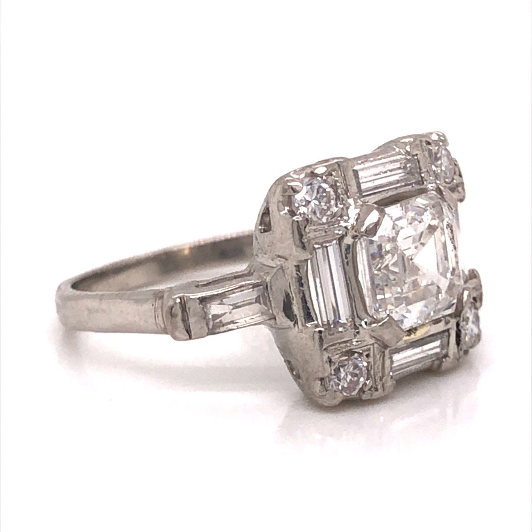Square Emerald Cut Diamond Cocktail Ring in Platinum