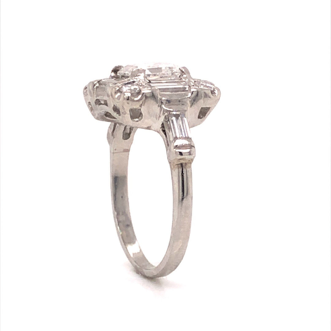 Square Emerald Cut Diamond Cocktail Ring in Platinum