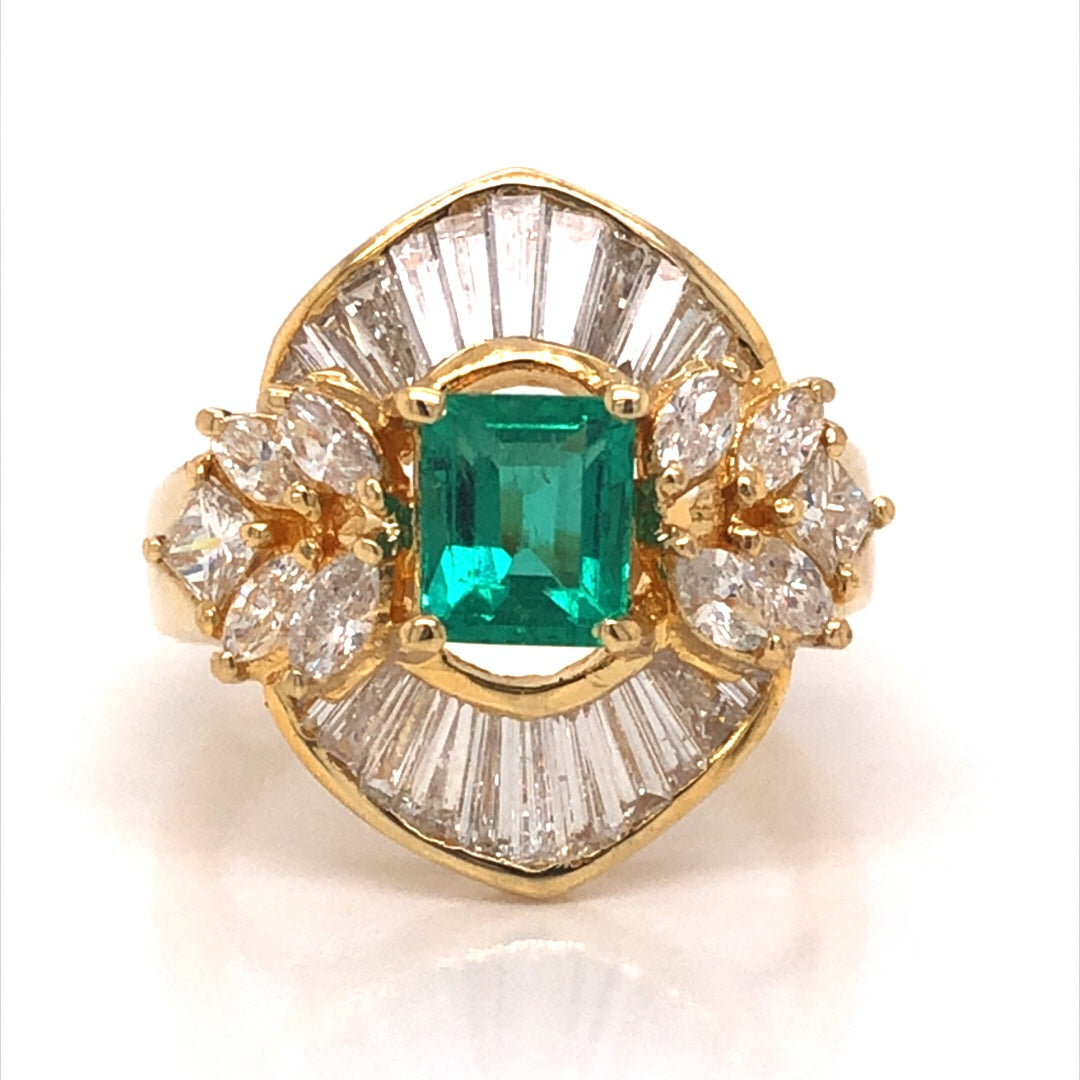 Mid Century Emerald and Diamond Platinum Bypass Style Cocktail Ring, D –  Alpha & Omega Jewelry