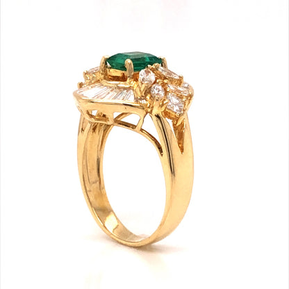Diamond & Emerald Ballerina Cocktail Ring in 18k Yellow Gold