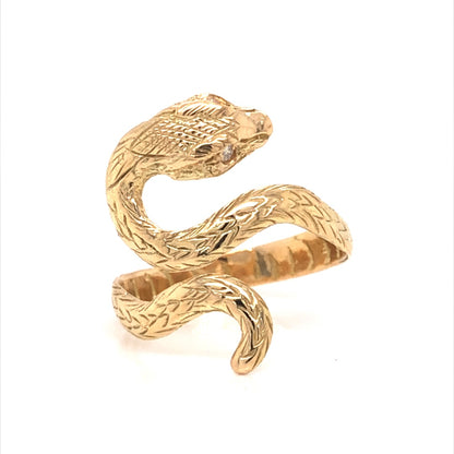 Vintage Snake Ring w/ Diamond Eyes in 18k Yellow Gold