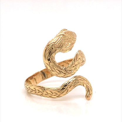 Vintage Snake Ring w/ Diamond Eyes in 18k Yellow Gold