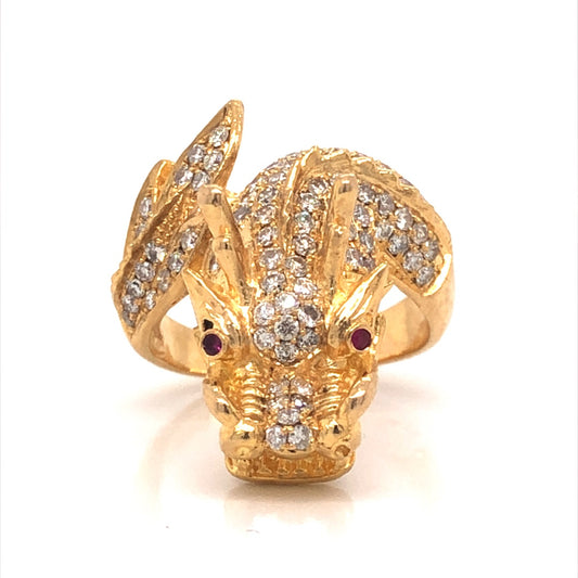 Pave Diamond Dragon Ring in 18k Yellow Gold