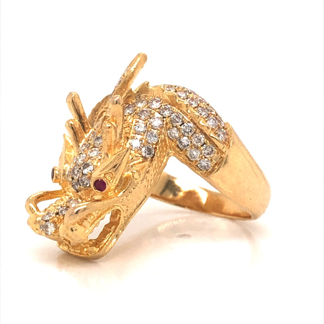 Pave Diamond Dragon Ring in 18k Yellow Gold – Filigree Jewelers