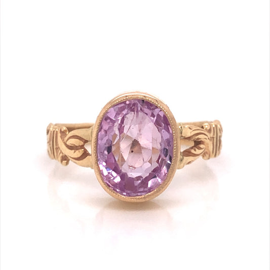 Victorian Bezel Set Pink Sapphire Ring in 14k Yellow Gold