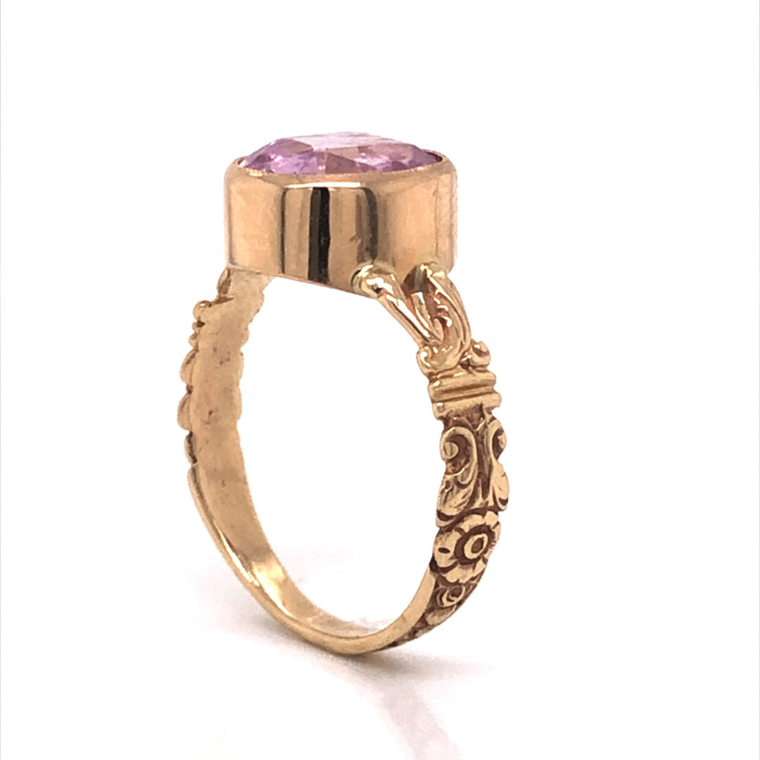 Victorian Bezel Set Pink Sapphire Ring in 14k Yellow Gold