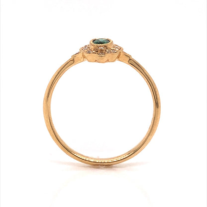Antique Inspired Oval Emerald & Diamond Ring in 18k Yellow Gold