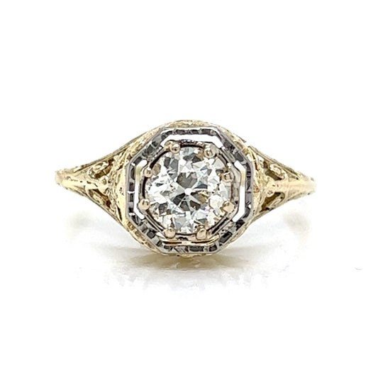 1930's Filigree Diamond Engagement Ring in 14k Gold