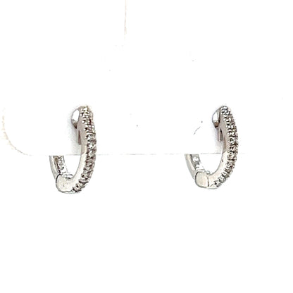 Small Huggie Diamond Hoop Earrings in 14k White Gold