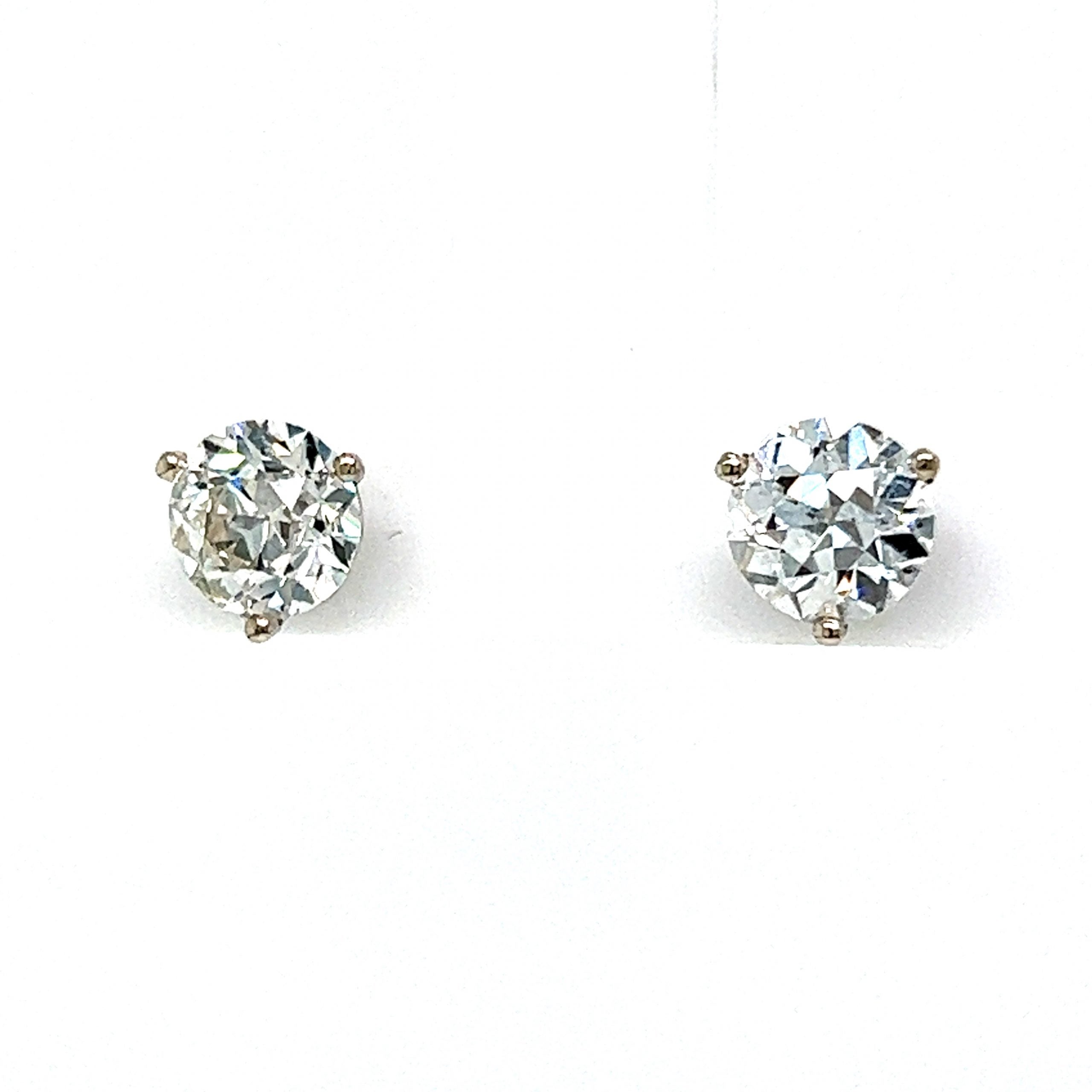 Round Old European Cut Diamond Earring, Lever Back Diamond Earring, newest Single Diamond Earring, 14K Solid White Gold Over Earring