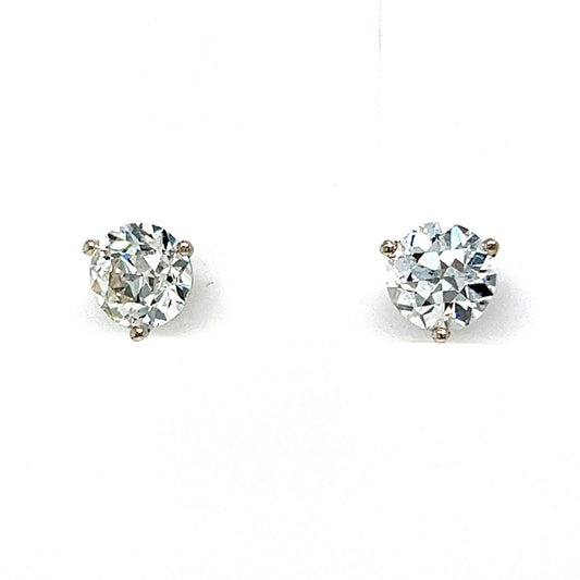 1.77 Old European Cut Diamond Stud Earrings in 14k White Gold