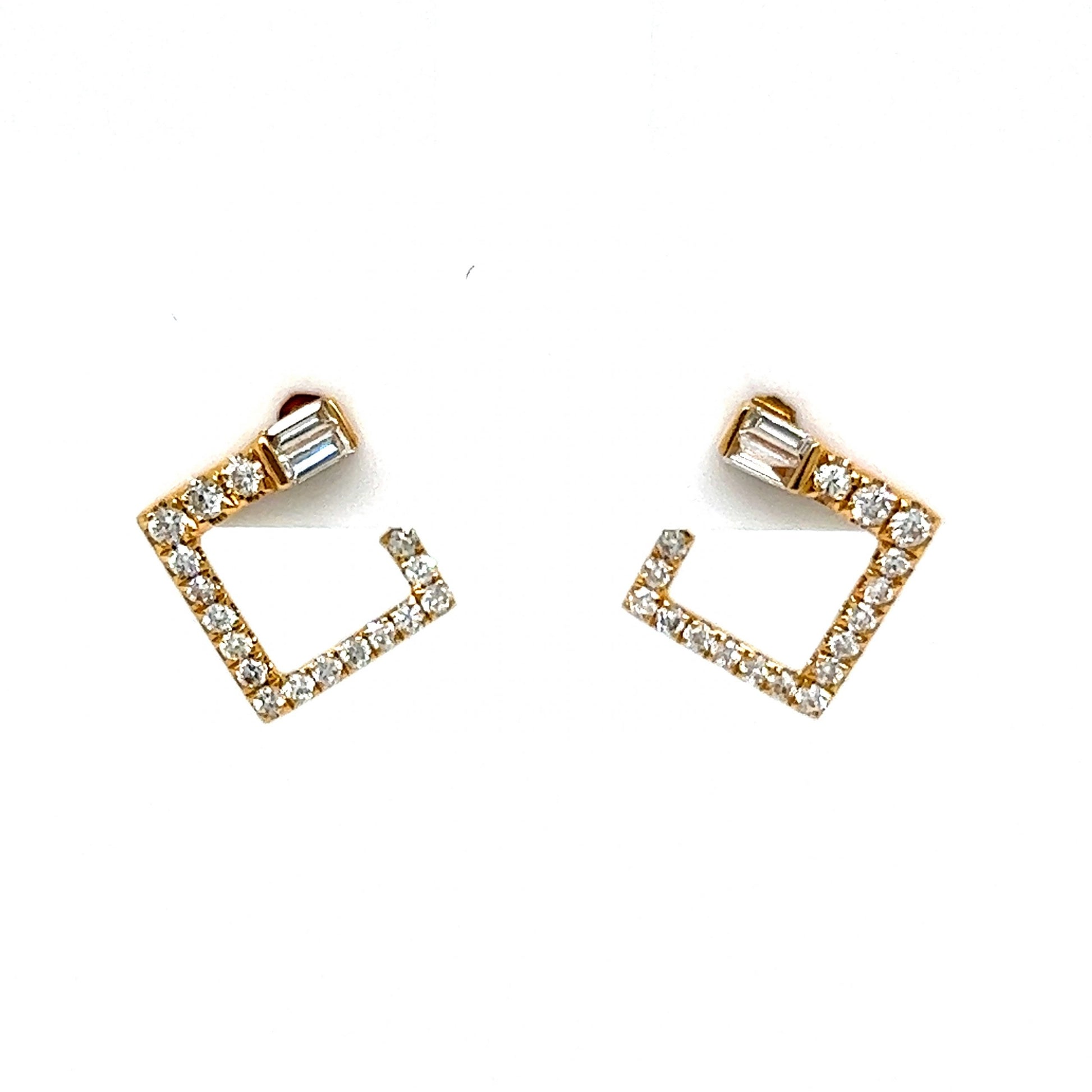 Geometric Open Diamond Hoop Earrings in 18k Yellow GoldComposition: 18 Karat Yellow GoldTotal Diamond Weight: .37 ctTotal Gram Weight: 2.0 g