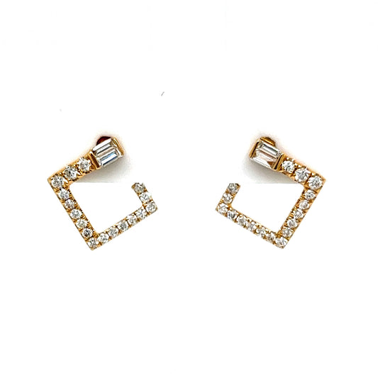 Geometric Open Diamond Hoop Earrings in 18k Yellow Gold