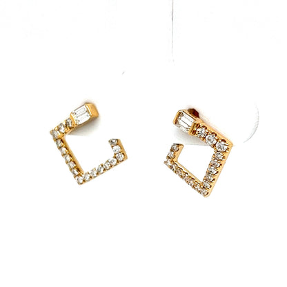 Geometric Open Diamond Hoop Earrings in 18k Yellow Gold