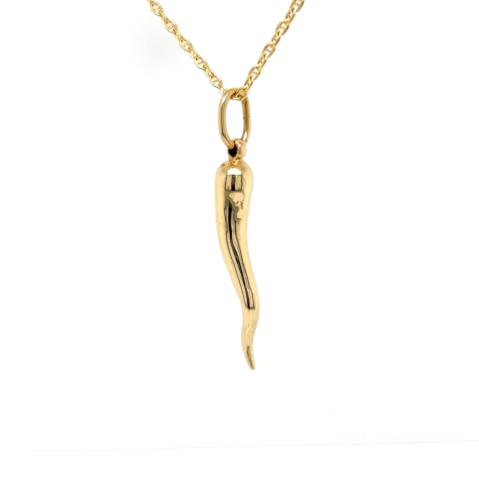 Good Luck Cornicello Pendant Necklace in 14k Yellow GoldComposition: 14 Karat Yellow GoldTotal Gram Weight: 8.9 gInscription: 14k 