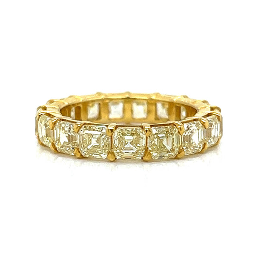 6.70 Fancy Yellow Asscher Cut Diamond Eternity Band in 18k