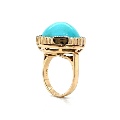 Vintage Round Turquoise & Diamond Ring in 14k Yellow Gold