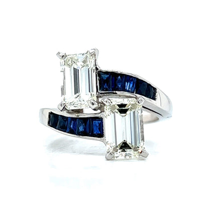 Diamond & Sapphire Bypass Engagement Ring in Platinum