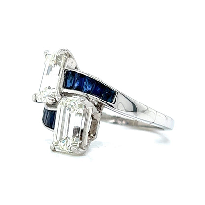 Diamond & Sapphire Bypass Engagement Ring in Platinum