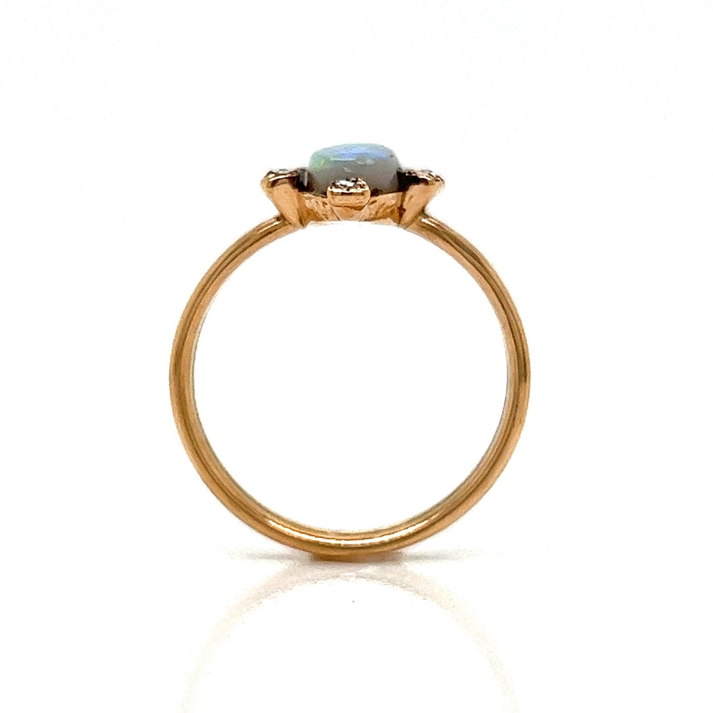 Victorian Oval Opal & Diamond Ring in 14k Yellow Gold
