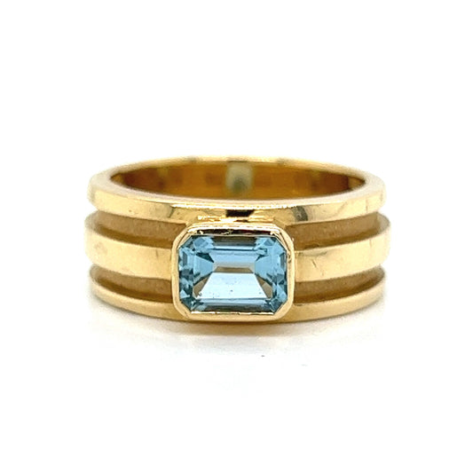 Tiffany & Co. Bezel Set Aquamarine Ring in 18k Yellow Gold