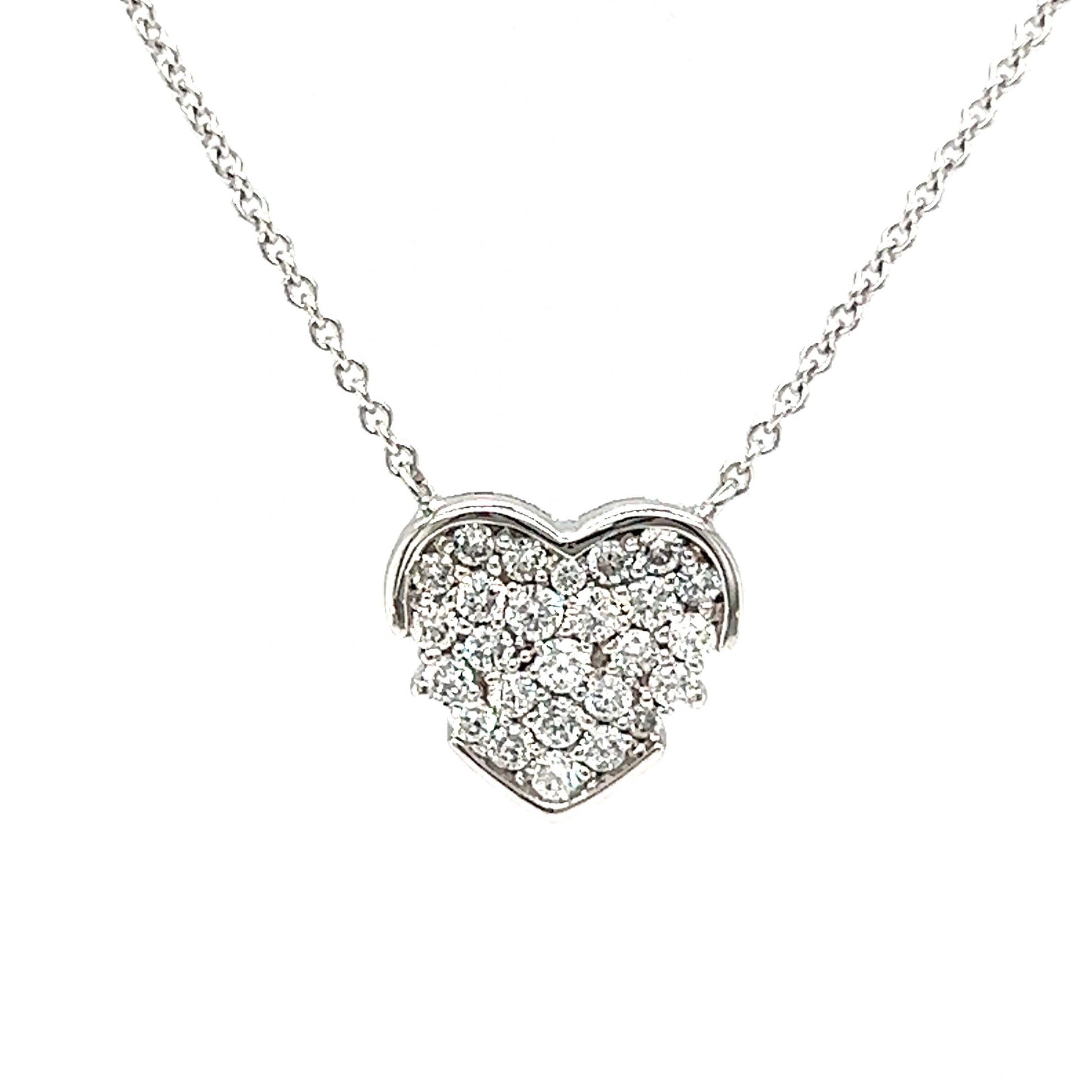 Pave Diamond Heart Pendant Necklace in 14k White Gold