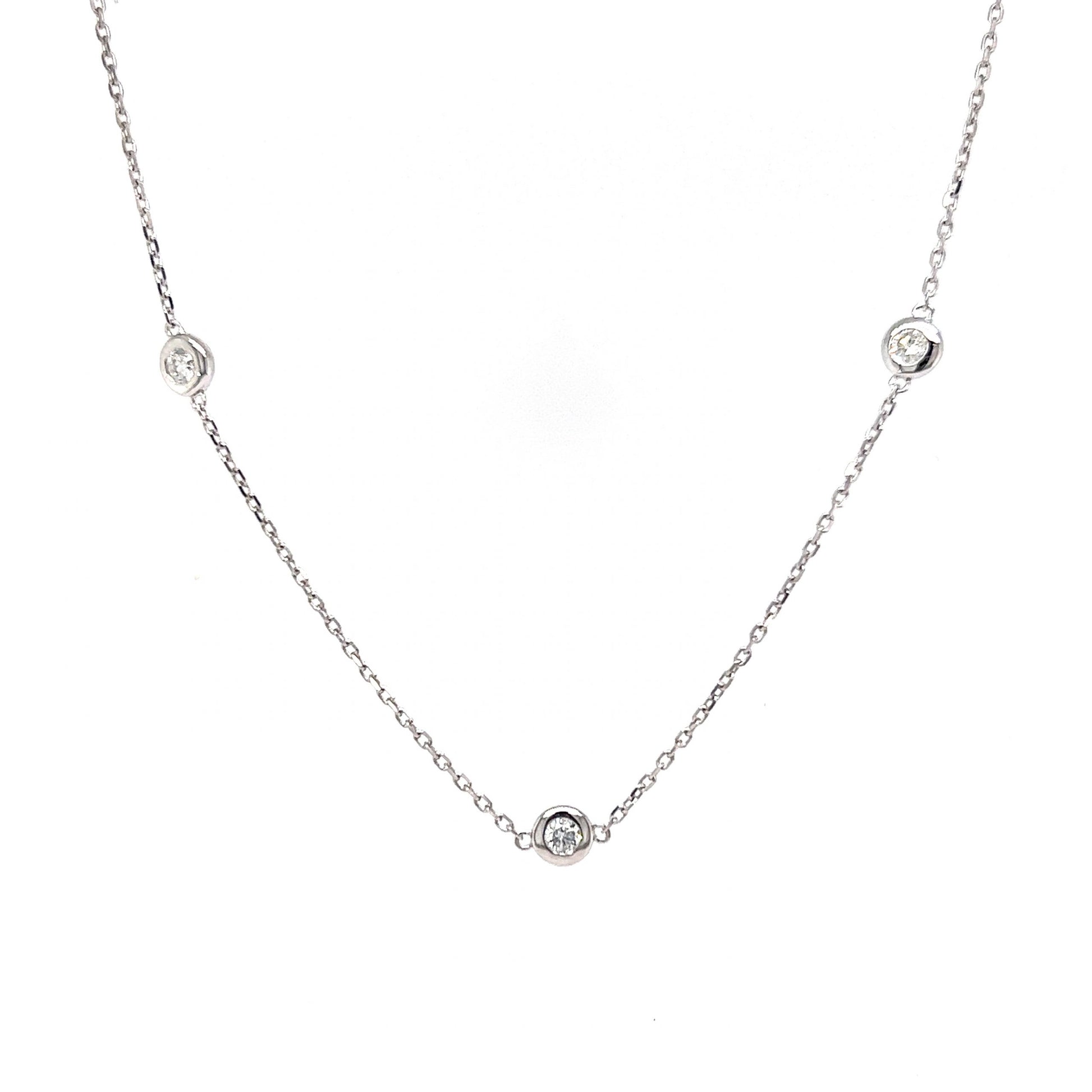 .52 Bezel Set Diamond Necklace in 14k White GoldComposition: 14 Karat White Gold Total Diamond Weight: .52ct Total Gram Weight: 3.0 g Inscription: 14k
      