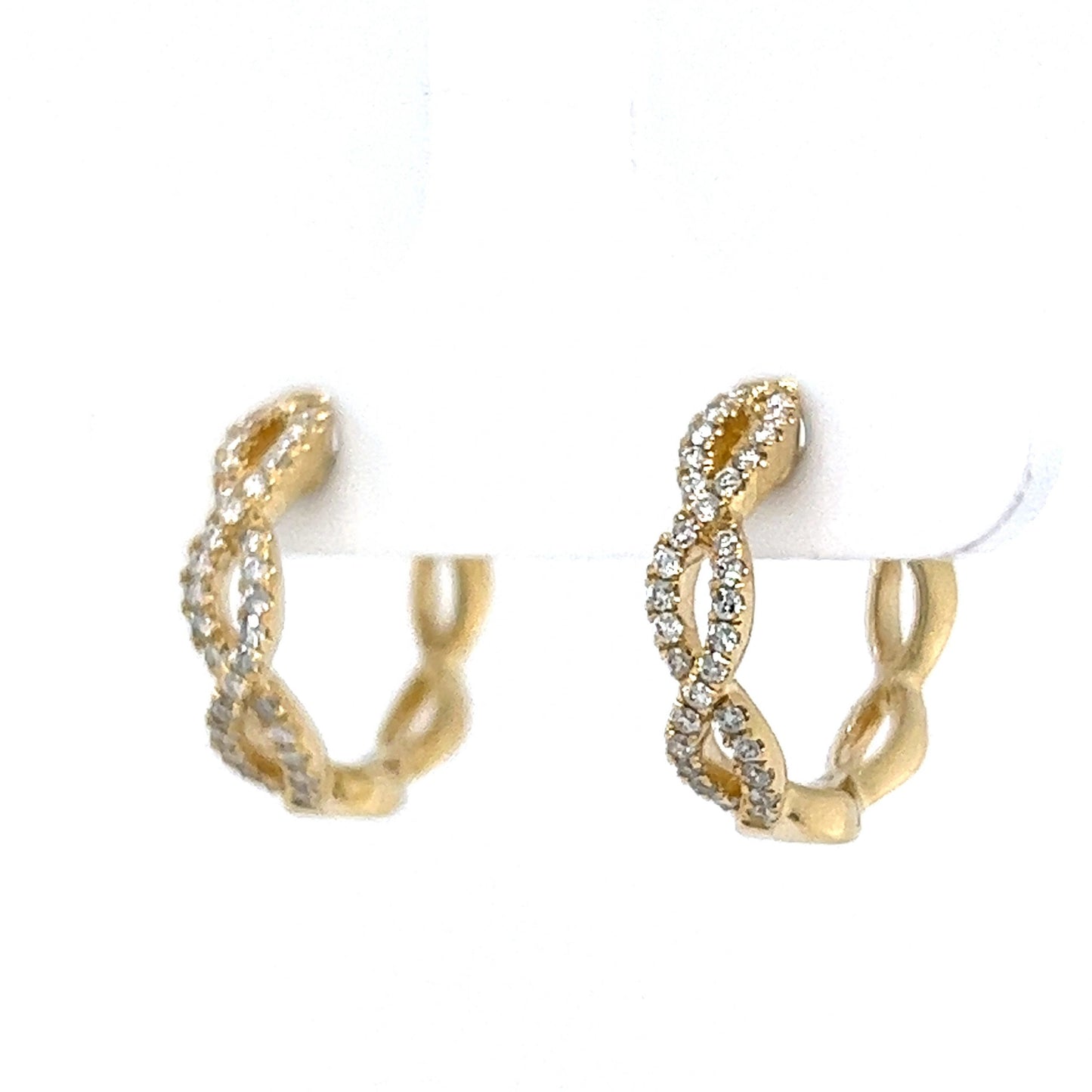 Pave Diamond Twist Hoop Earrings in 14k Yellow Gold