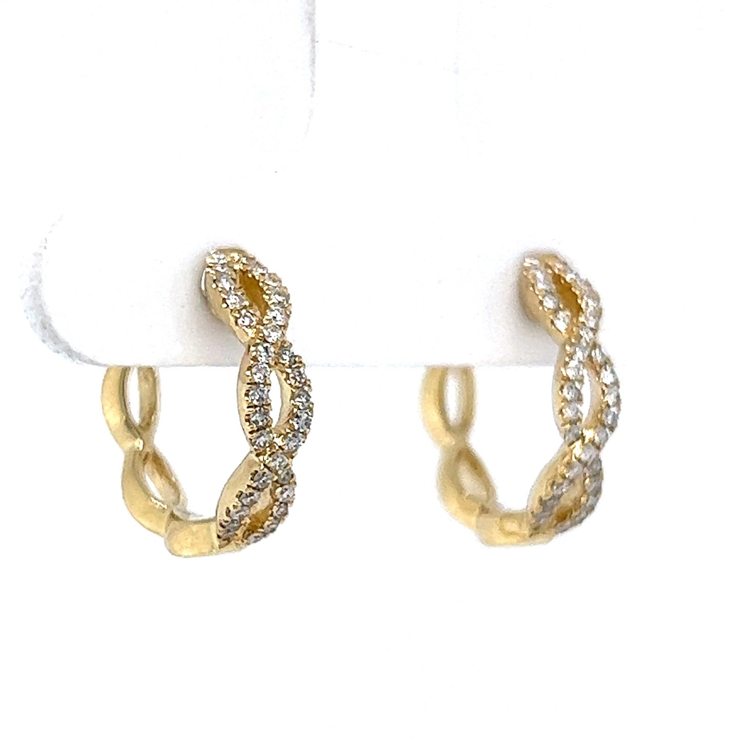 Pave Diamond Twist Hoop Earrings in 14k Yellow Gold