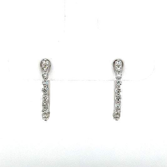 Shared Prong Diamond Hoop Earrings in 14k White Gold