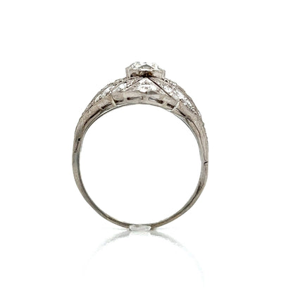 Art Deco Navette Diamond Cocktail Ring in Platinum