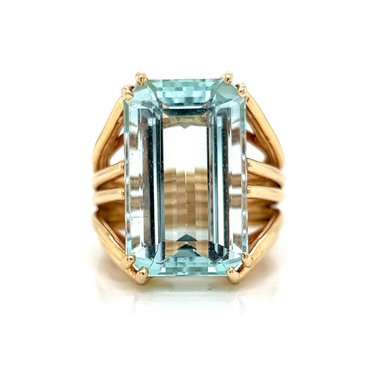 Mid-Century Aquamarine Cocktail Ring in 14k Yellow Gold