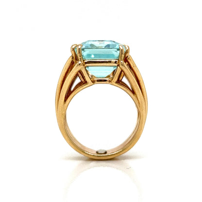 Mid-Century Aquamarine Cocktail Ring in 14k Yellow Gold