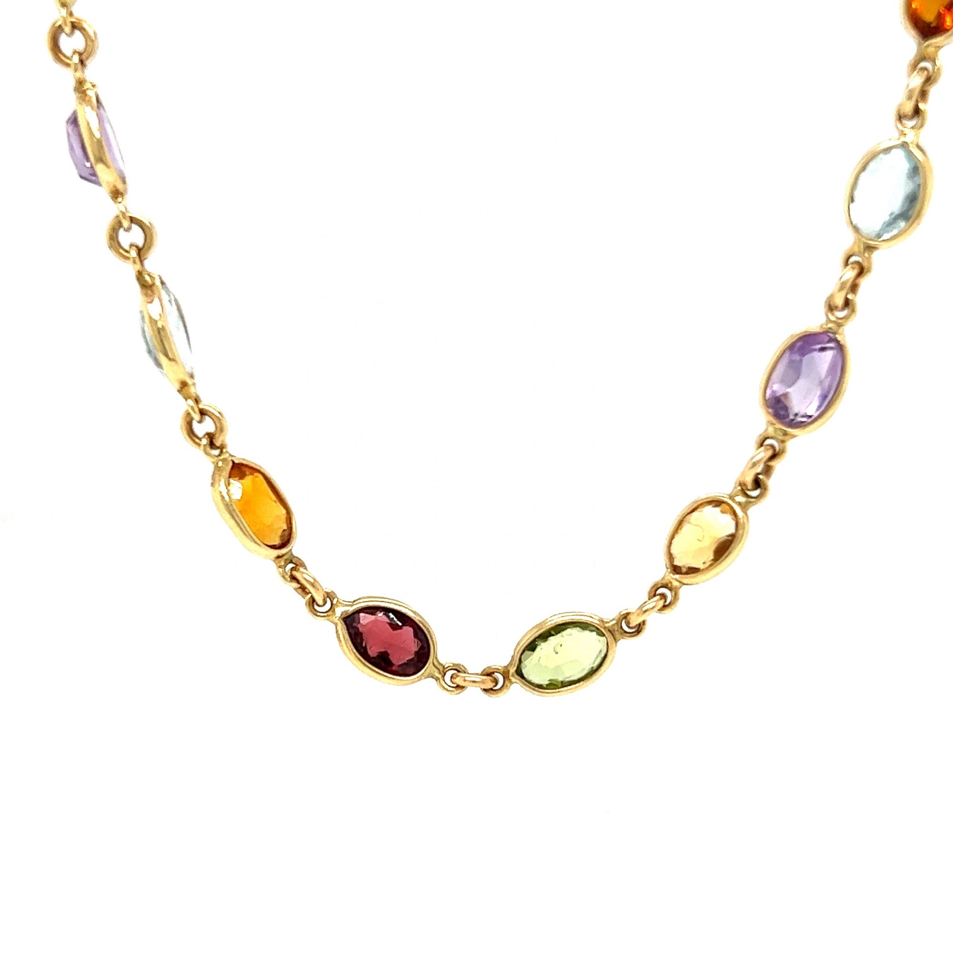 Multi-Color Gemstone Necklace in 14k Yellow GoldComposition: 14 Karat Yellow Gold Total Gram Weight: 14.3 g Inscription: 14k  ITALY
      
