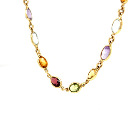 Multi-Color Gemstone Necklace in 14k Yellow Gold